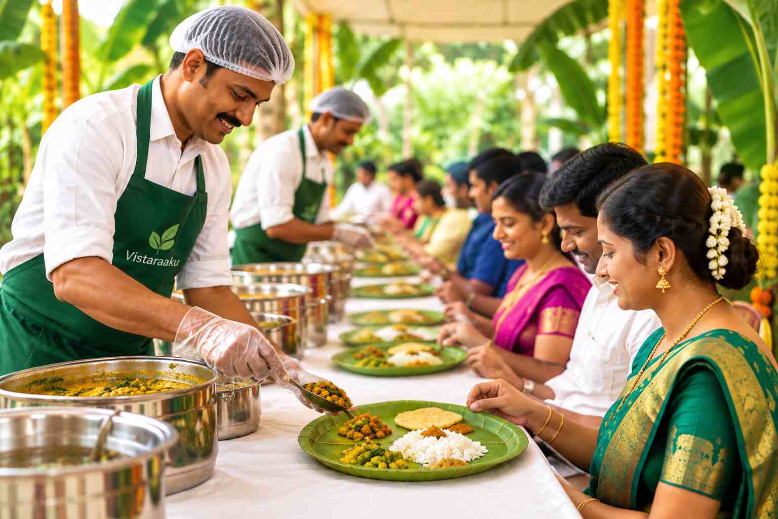 Vistaraaku Caterers serving traditional food at a celebration in Hyderabad